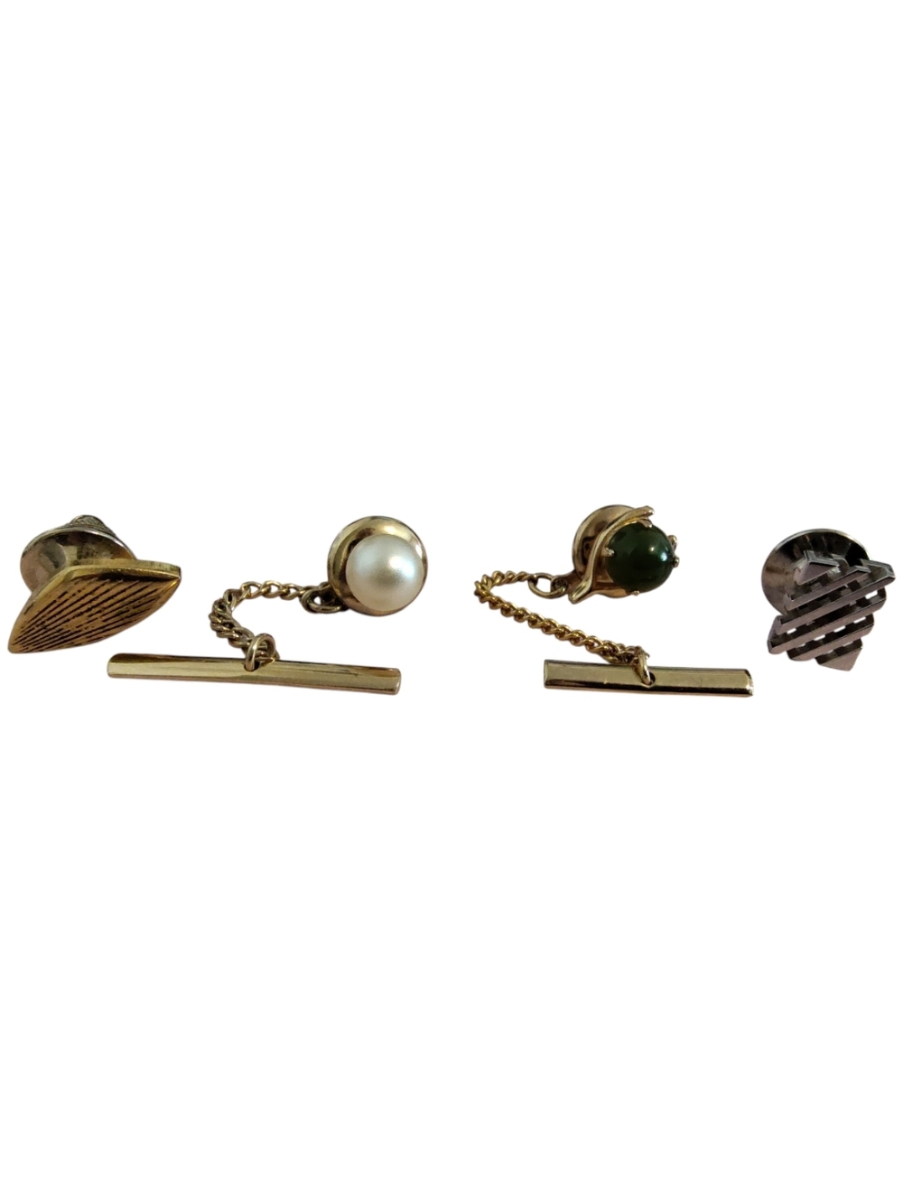 Vintage Tie Tack / Tie Pin Bundle Gold Tone Pearl Green Stone Lot of 4